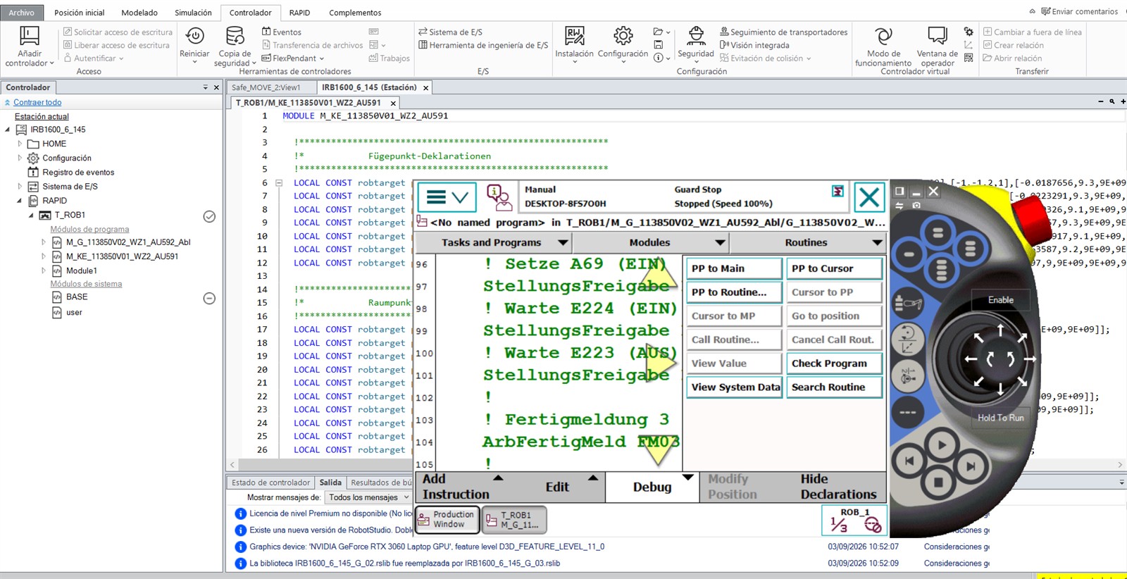 Software RobotStudio y controlador de robot industrial